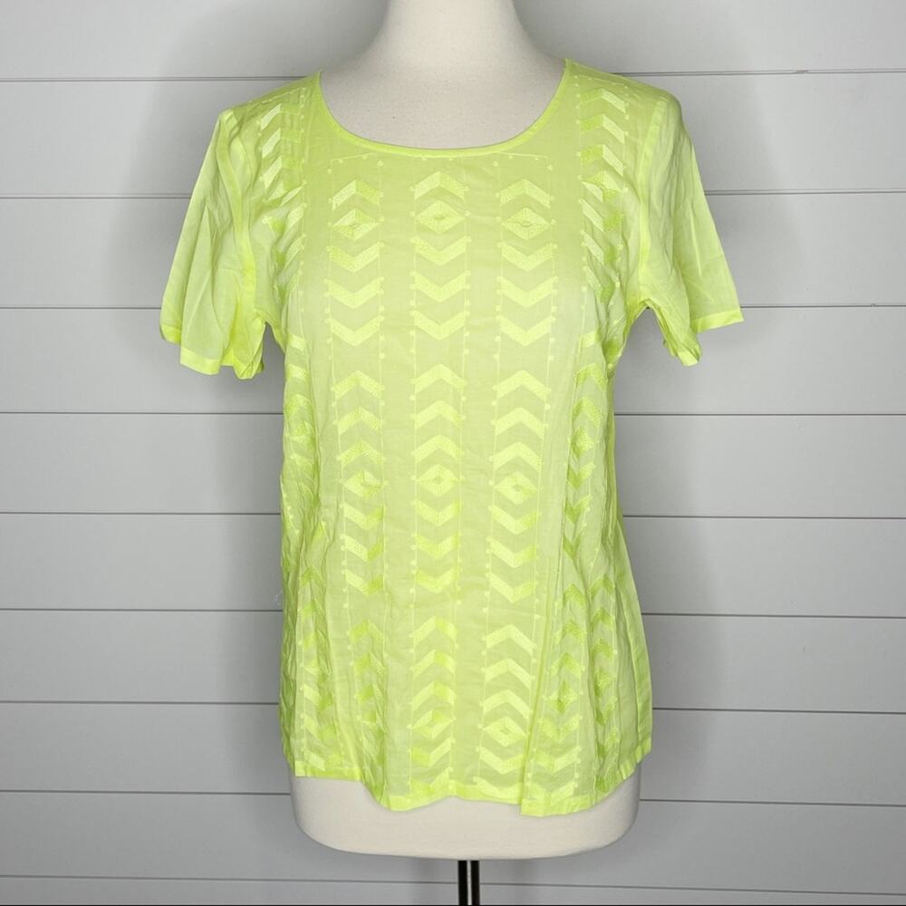 Broadway & Broome Embroidered Tribal Cotton Tee Neon Yellow Medium